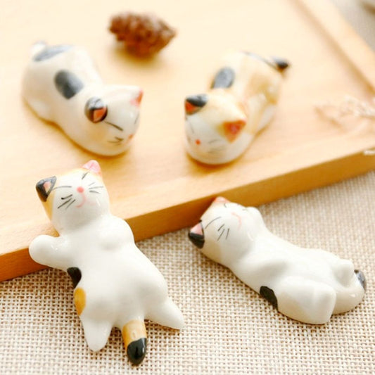 Porcelain Cat Chopstick Holder - Set of 6