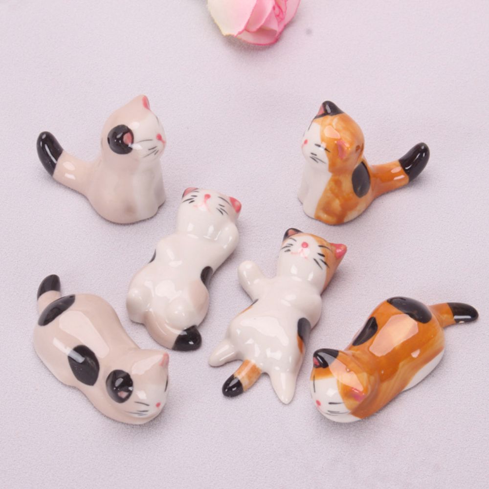Porcelain Cat Chopstick Holder - Set of 6