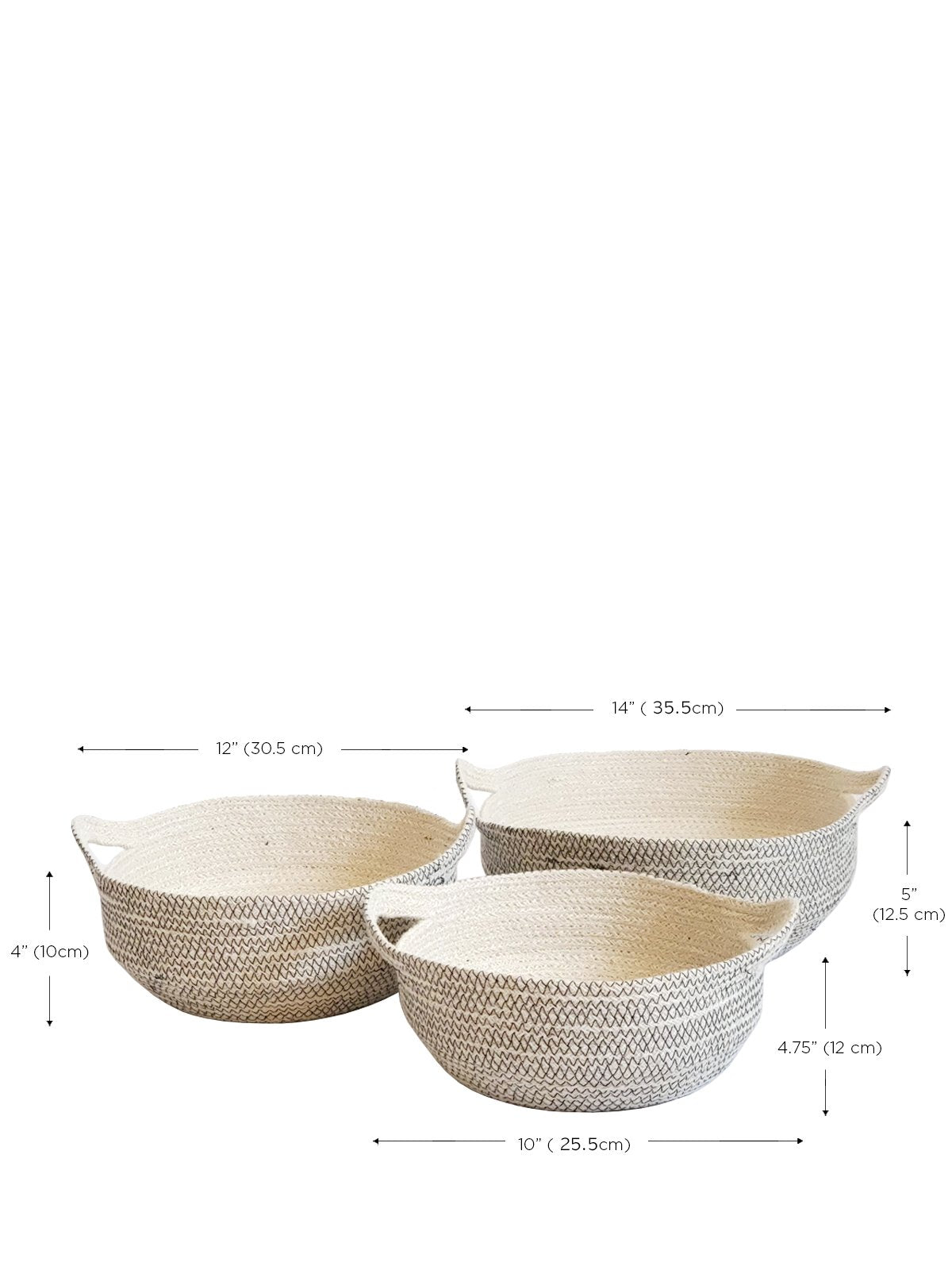 amari fruit bowl trio in black with measurements