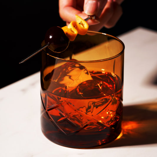 Admiral Cut Crystal Rocks Glasses in Amber – Set of 2