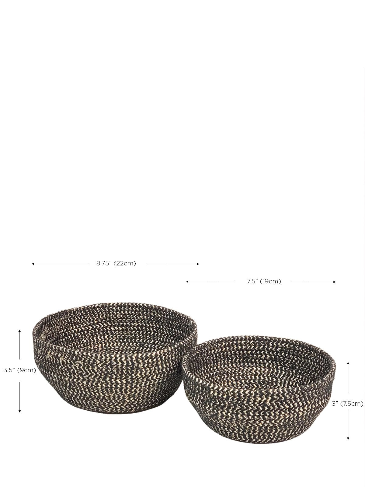 Glitter Bowl - Set of 2 - Black and gold with dimensions.