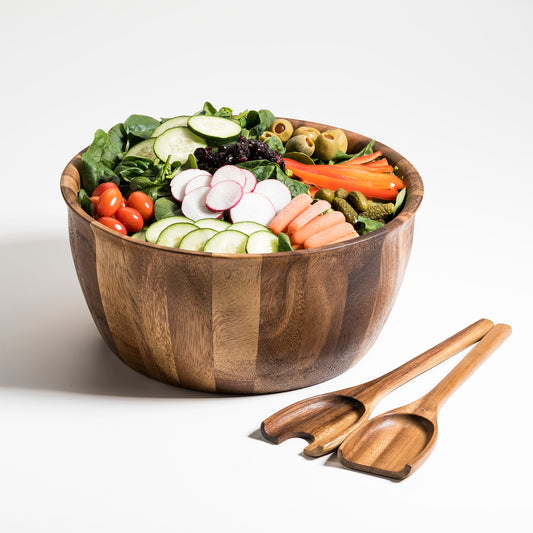 Acacia Wood Salas Bowl with Serving Utensils