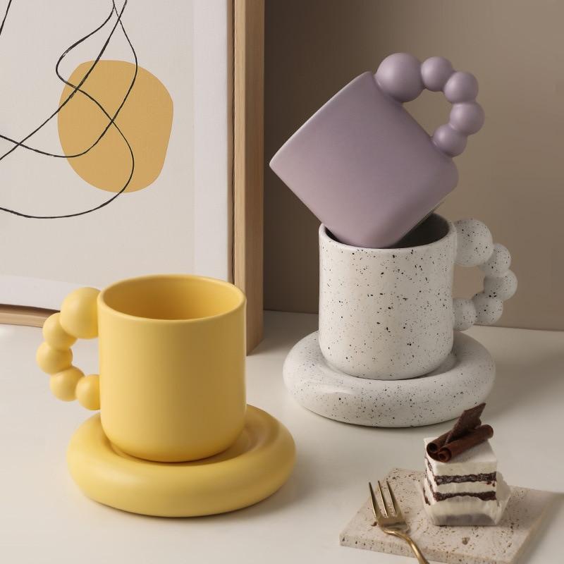 Bubble Handle Ceramic Mug & Saucer Set