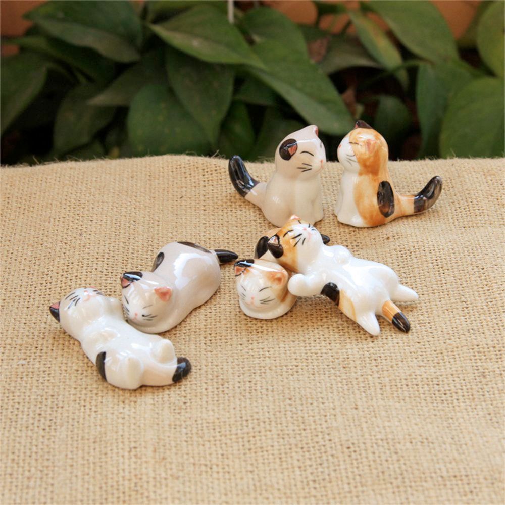 Porcelain Cat Chopstick Holder - Set of 6