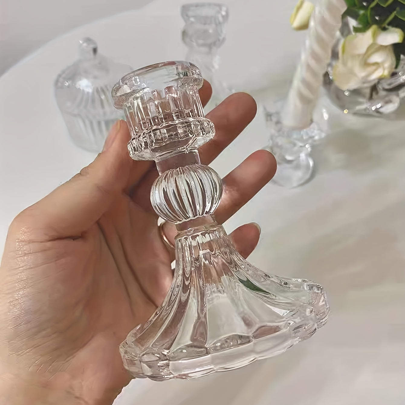 Scandinavian Glass Diamond Candle Holder