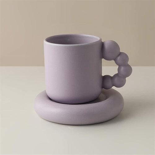 Bubble Handle Ceramic Mug & Saucer Set