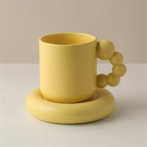 Bubble Handle Ceramic Mug & Saucer Set