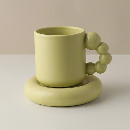 Bubble Handle Ceramic Mug & Saucer Set
