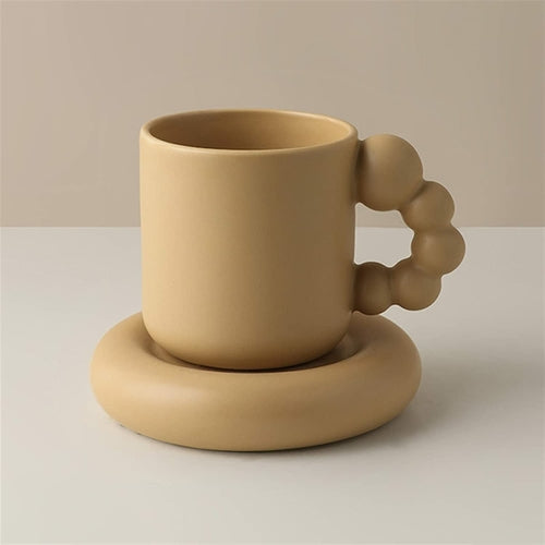 Bubble Handle Ceramic Mug & Saucer Set