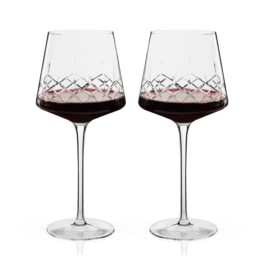 Admiral Cut Crystal Burgundy Wine Glasses – Set of 2