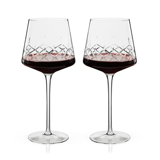 Admiral Cut Crystal Burgundy Wine Glasses – Set of 2