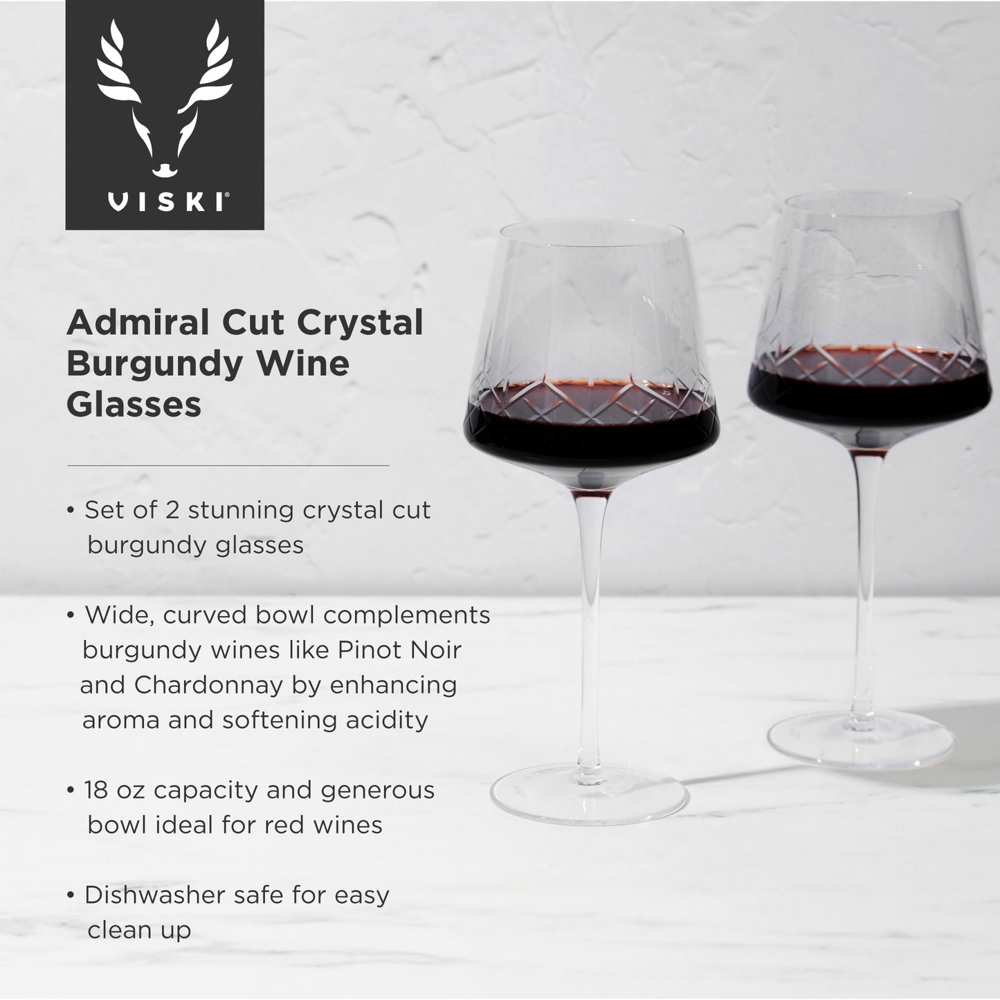 Admiral Cut Crystal Burgundy Wine Glasses – Set of 2
