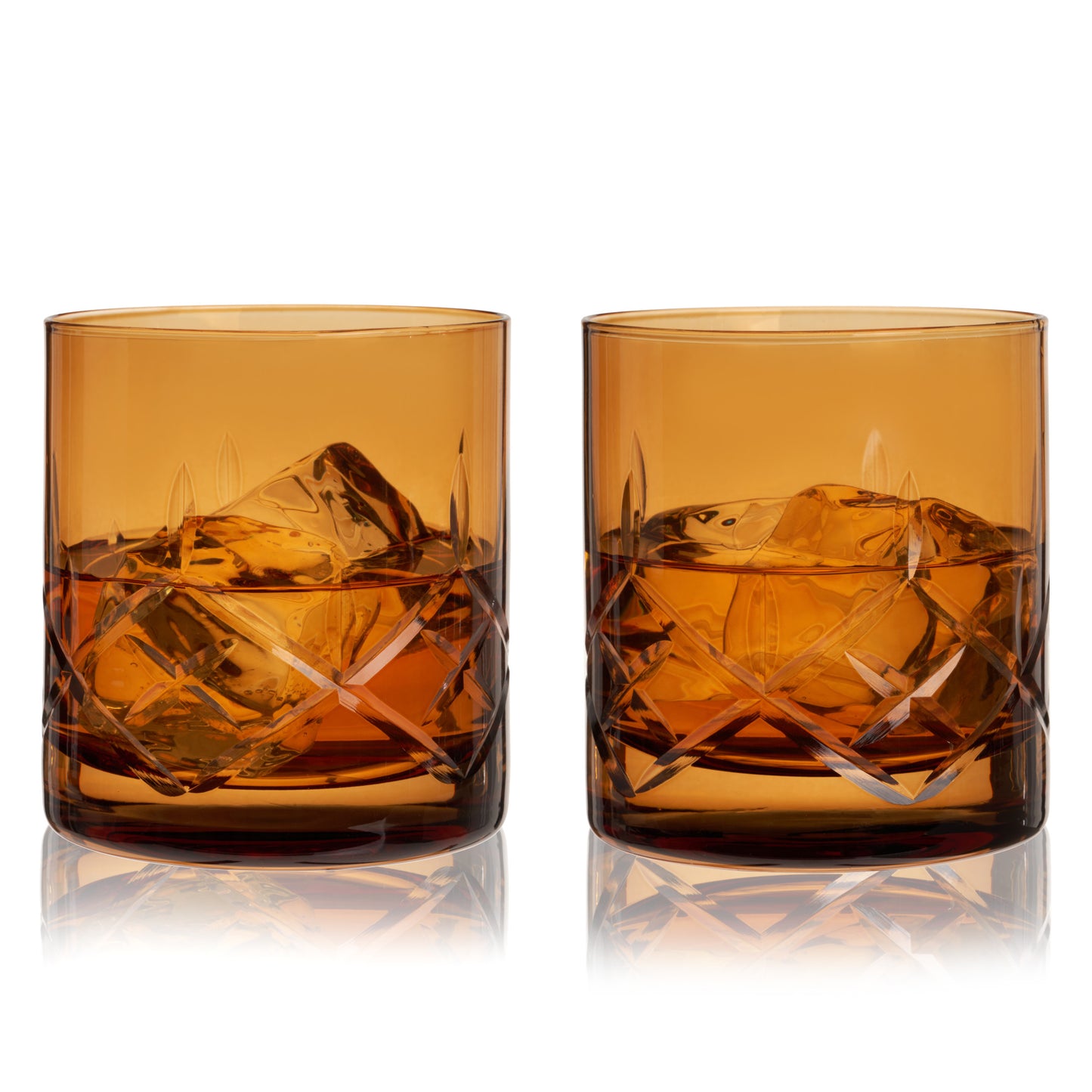 Admiral Cut Crystal Rocks Glasses in Amber – Set of 2