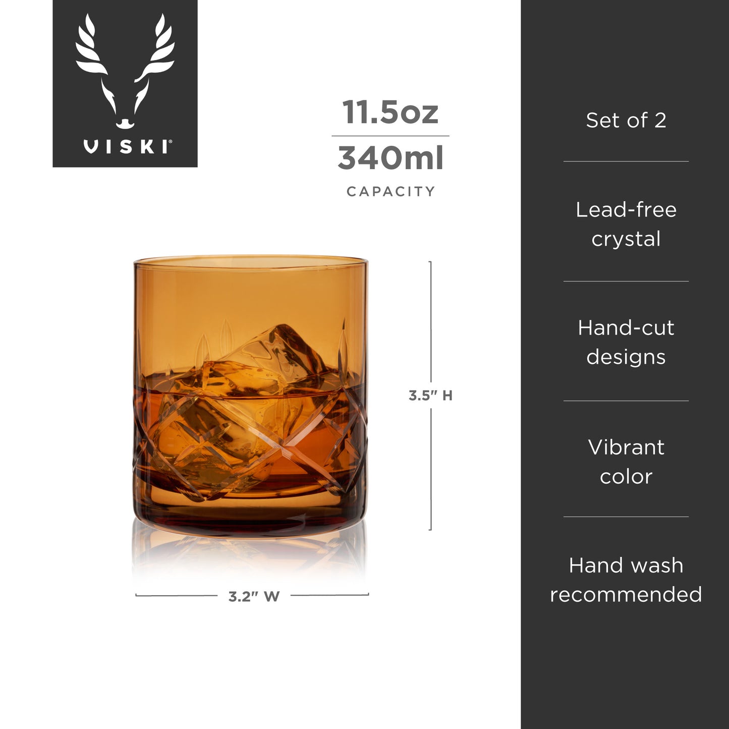 Admiral Cut Crystal Rocks Glasses in Amber – Set of 2