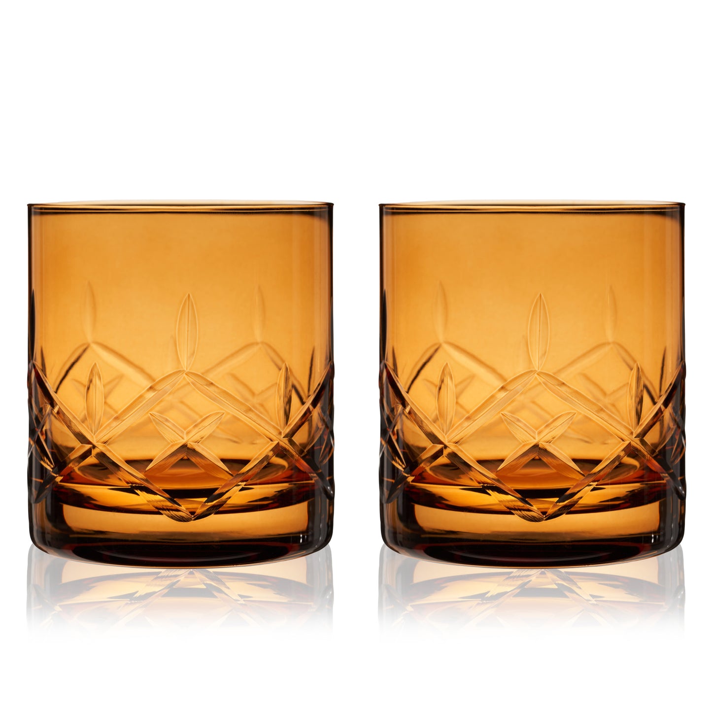 Admiral Cut Crystal Rocks Glasses in Amber – Set of 2
