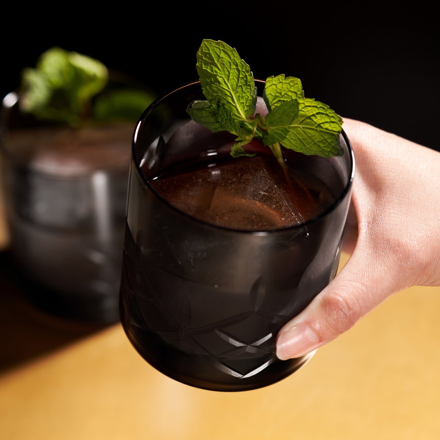 Admiral Cut Crystal Rocks Glasses in Smoke – Set of 2