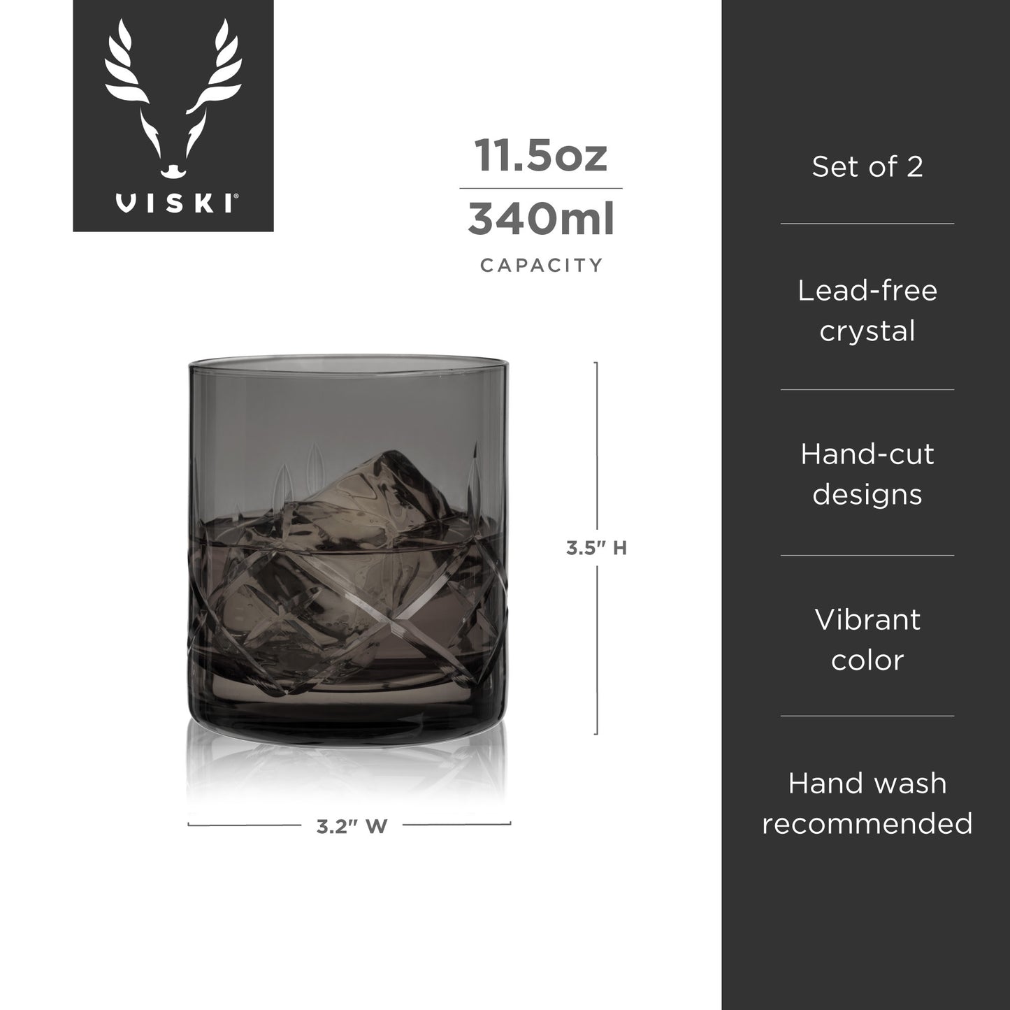 Admiral Cut Crystal Rocks Glasses in Smoke – Set of 2