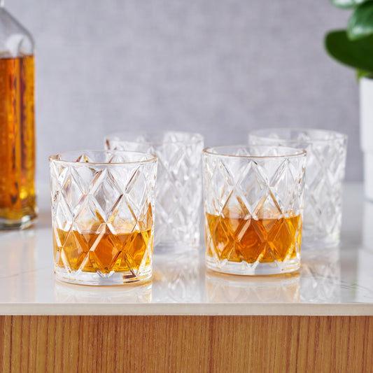 Diamond-Cut Scotch Glasses – Set of 4