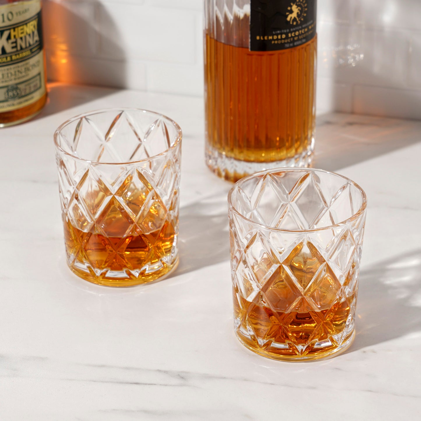 Diamond-Cut Scotch Glasses – Set of 4