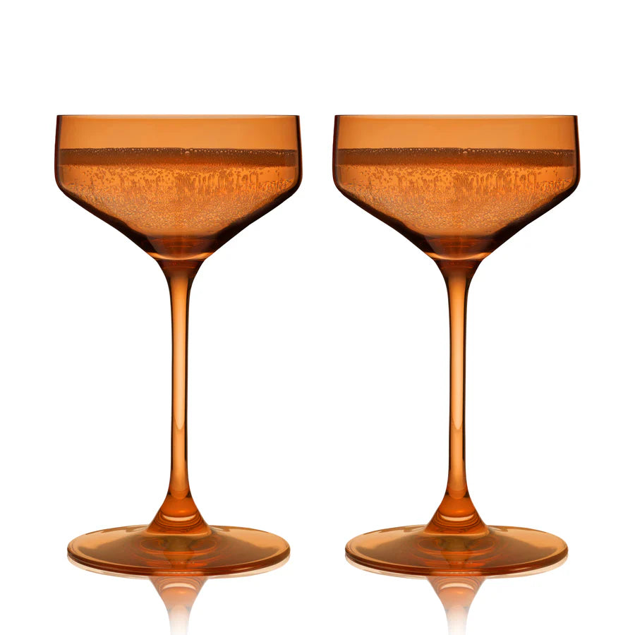 Reserve Nouveau Crystal Coupes in Amber – Set of 2