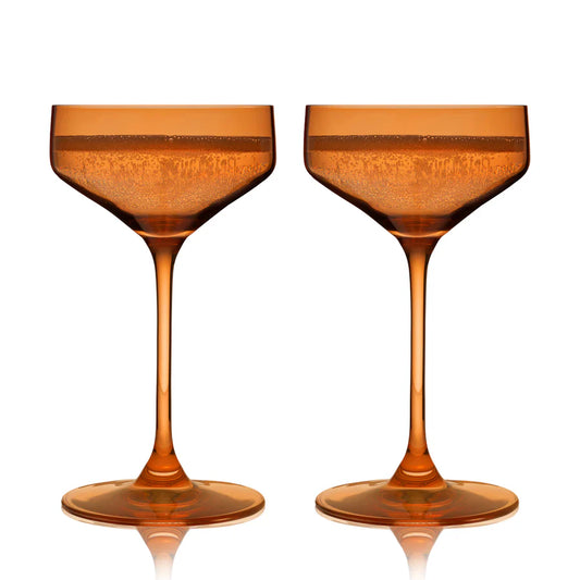 Reserve Nouveau Crystal Coupes in Amber – Set of 2