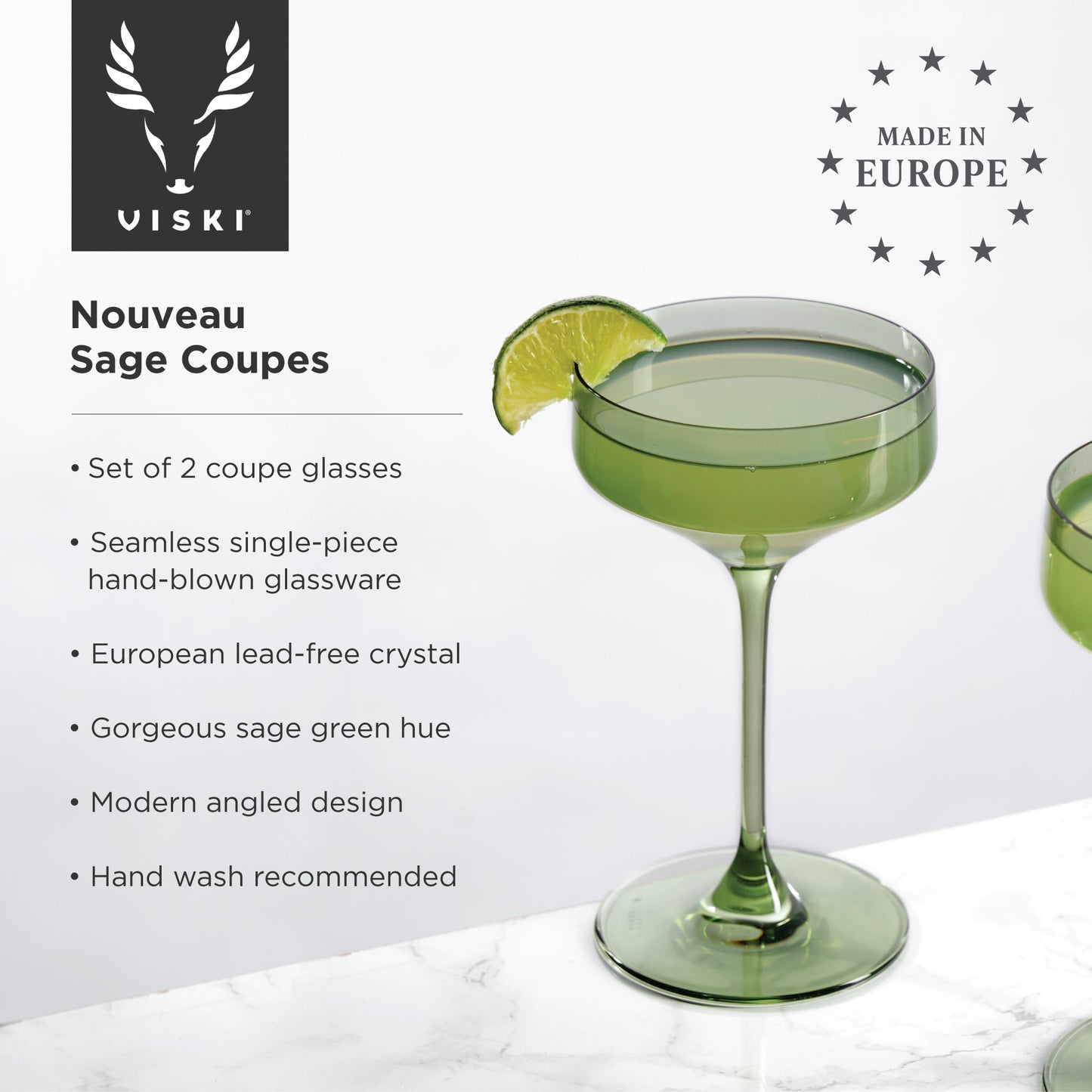 Reserve Nouveau Crystal Coupes in Sage – Set of 2