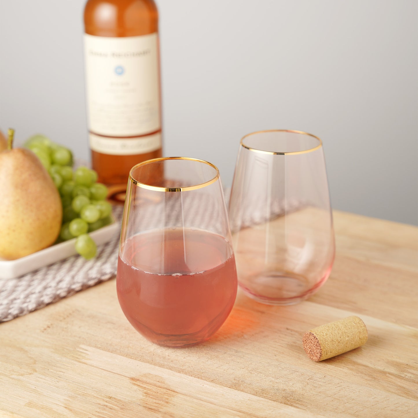Rose Crystal Stemless Wine Glass - Set of 2