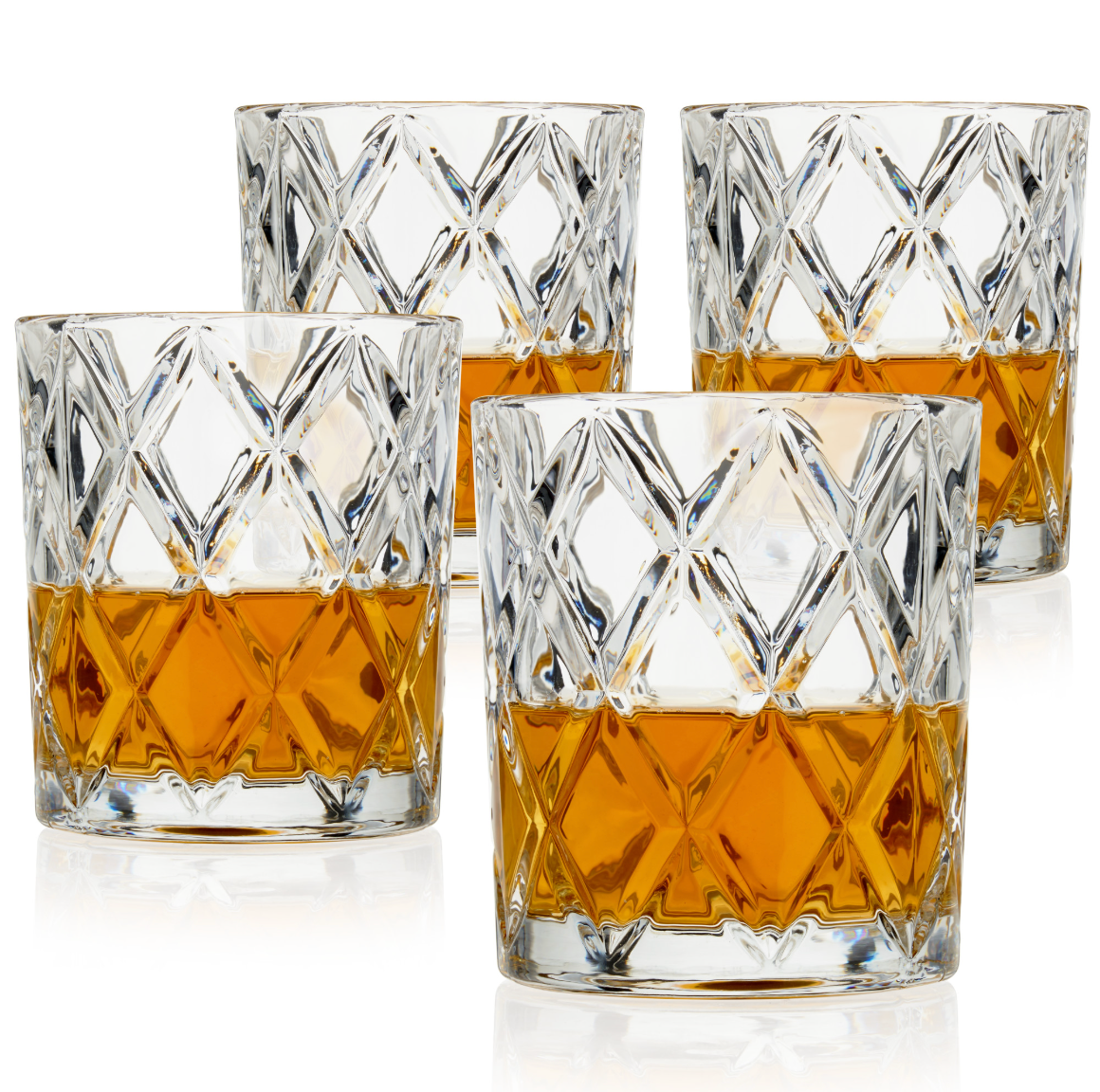 Diamond-Cut Scotch Glasses – Set of 4