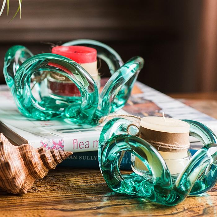 Qingtan Flower Hand-Blown Glass Candle Holder