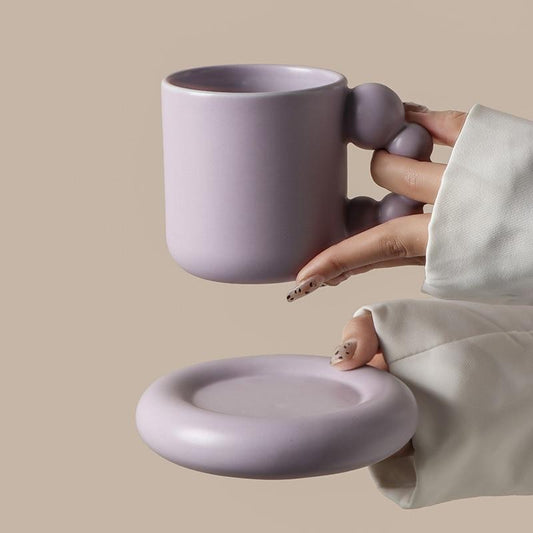 Bubble Handle Ceramic Mug & Saucer Set