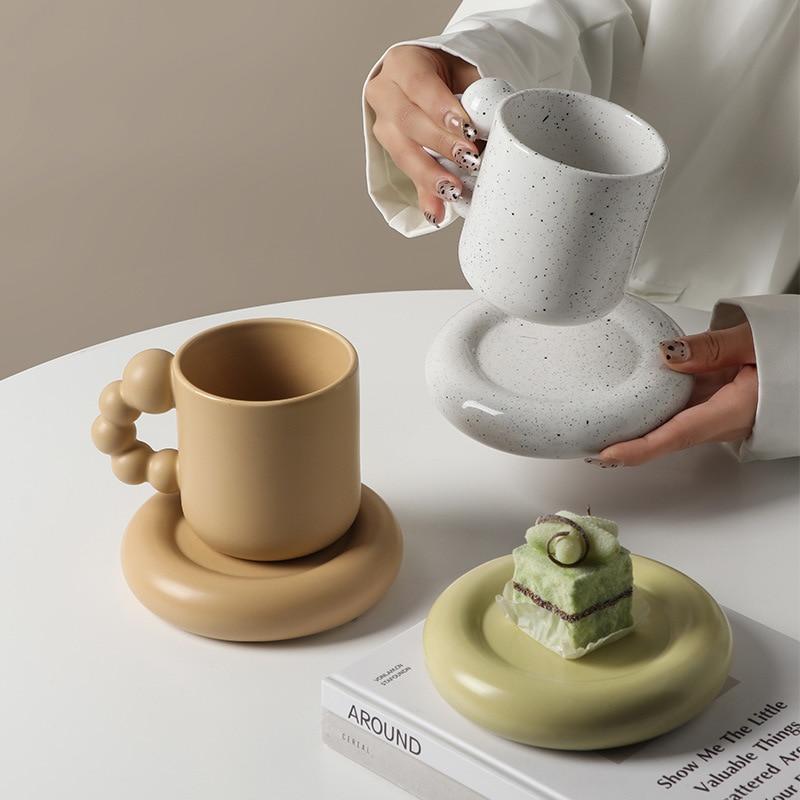 Bubble Handle Ceramic Mug & Saucer Set