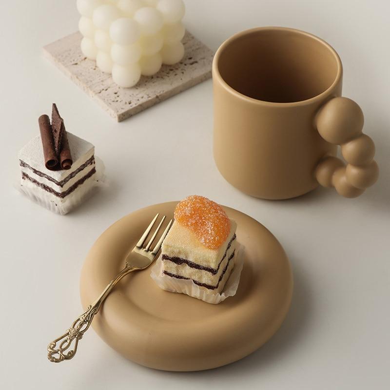 Bubble Handle Ceramic Mug & Saucer Set